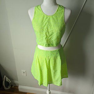 Rehab Neon Green Two Piece Crop Top and Skirt Set, Size L